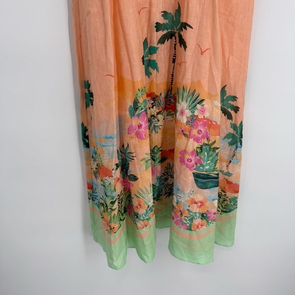 Talbots Sunset Horizon Floral Linen Maxi Dress Womens Size 8P Tropical Peach - Picture 8 of 11